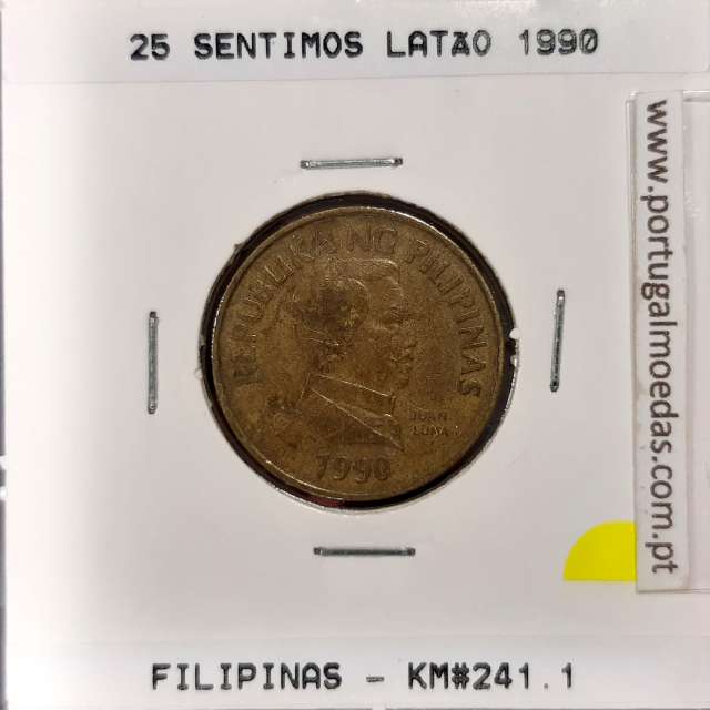 Filipinas 25 Sentimo 1990 Latão, (MBC), World Coins Philippines KM 241.1