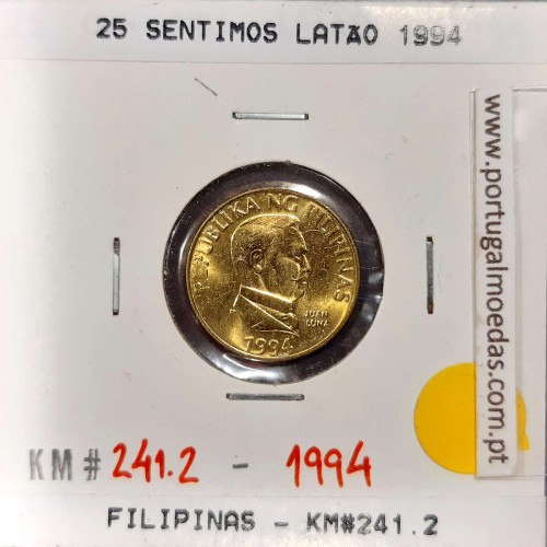 Philippines 25 Sentimo 1994 Brass, (UNC), Coins of the World Philippines KM 241.2