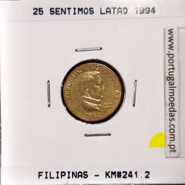 Filipinas 25 Sentimo 1994 Latão, (Bela), World Coins Philippines KM 241.2