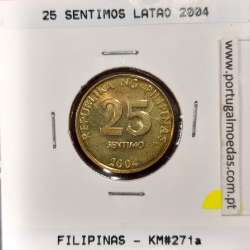 Filipinas 25 Sentimo 2004 Latão, (Sob), World Coins Philippines KM 271a