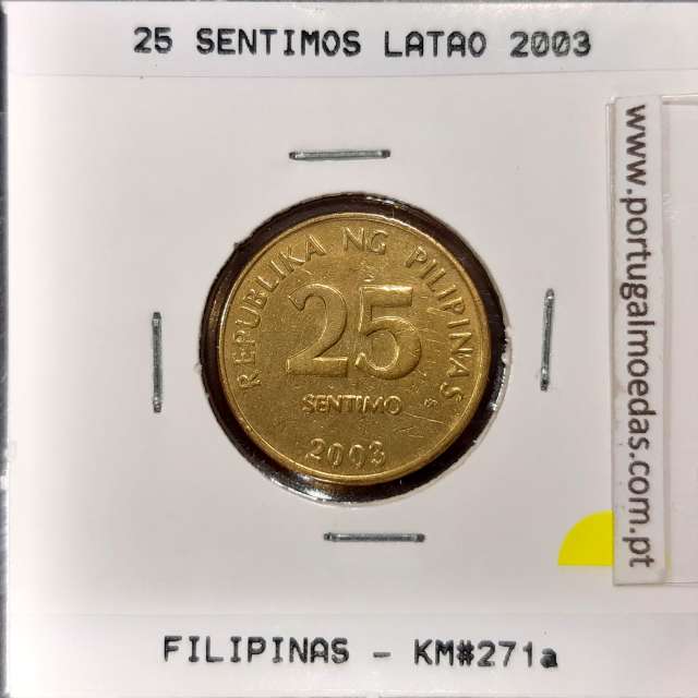 Filipinas 25 Sentimo 2003 Latão, (Bela), World Coins Philippines KM 271a