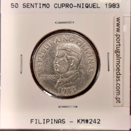 Philippines 50 Sentimo 1983 Copper-Nickel, Normal Legend "PITHECOPHAGA",  (VF), Coins of the World Philippines KM 242.1