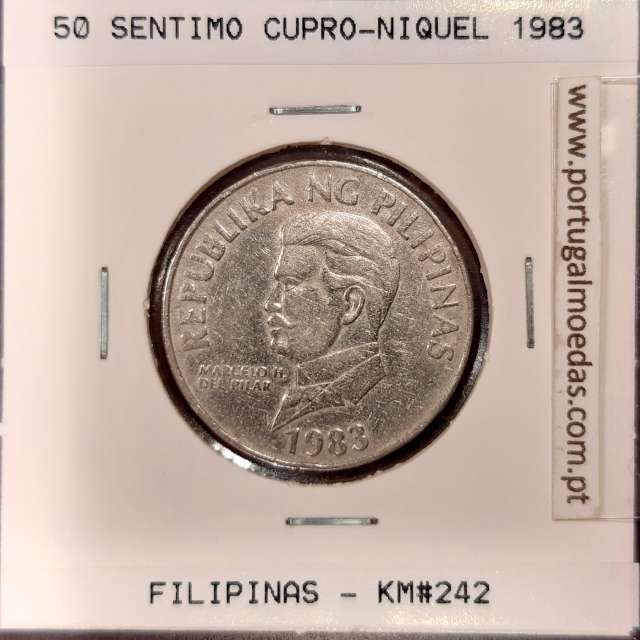 Philippines 50 Sentimo 1983 Copper-Nickel, Normal Legend "PITHECOPHAGA",  (VF), Coins of the World Philippines KM 242.1