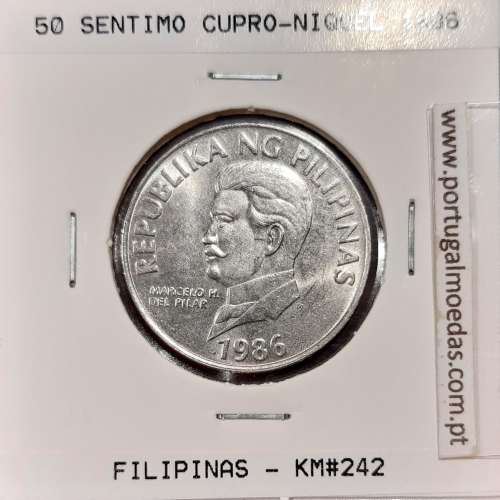 Filipinas 50 Sentimo 1986 Cupro-Niquel, (Sob), World Coins Philippines KM 242.1