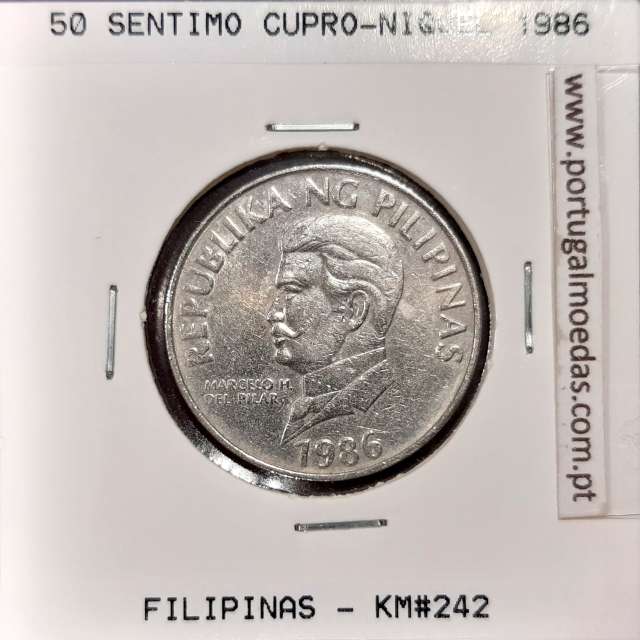 Philippines 50 Sentimo 1986 Copper-Nickel, (VF+), Coins of the World Philippines KM 242.1
