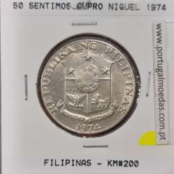 Filipinas 50 Sentimos 1974 Cupro-Niquel, (Bela), World Coins Philippines KM 200