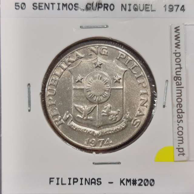 Philippines 50 Sentimos 1974 Copper-Nickel-Zinc, (XF), Coins of the World Philippines KM 200