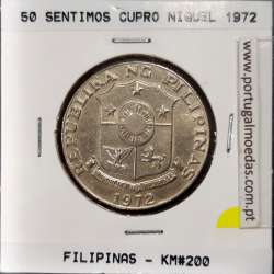 Philippines 50 Sentimos 1972 (Plain 2) Copper-Nickel-Zinc, (XF), Coins of the World Philippines KM 200