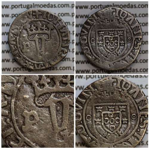 Vintém Prata de D. João II 1481-1495, Porto, "P" com ponto, Legenda: ✚IOHANES:I•I:R:P:ET:A:D:GV: / ✚IOANES:I•I:R:P:ET:A:D:GVINE