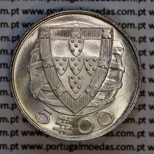 Portugal, silver coin of 5 Escudos 1940, 5$00 1940 silver coin of the Portuguese Republic, (UNC), World Coins Portugal KM 581