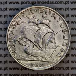 5 escudos 1940 prata, 5$00 1940 prata da República Portuguesa, (MBC+), World Coins Portugal KM 581