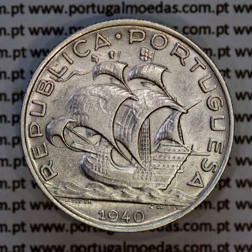 Portugal, silver coin of 5 Escudos 1940, 5$00 1940 silver coin of the Portuguese Republic, (XF+), World Coins Portugal KM 581