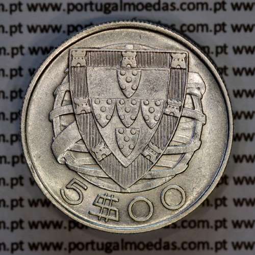 5 escudos 1940 prata, 5$00 1940 prata da República Portuguesa, (MBC+), World Coins Portugal KM 581