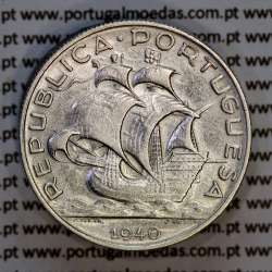 5 escudos 1940 prata, 5$00 1940 prata da República Portuguesa, (MBC+), World Coins Portugal KM 581