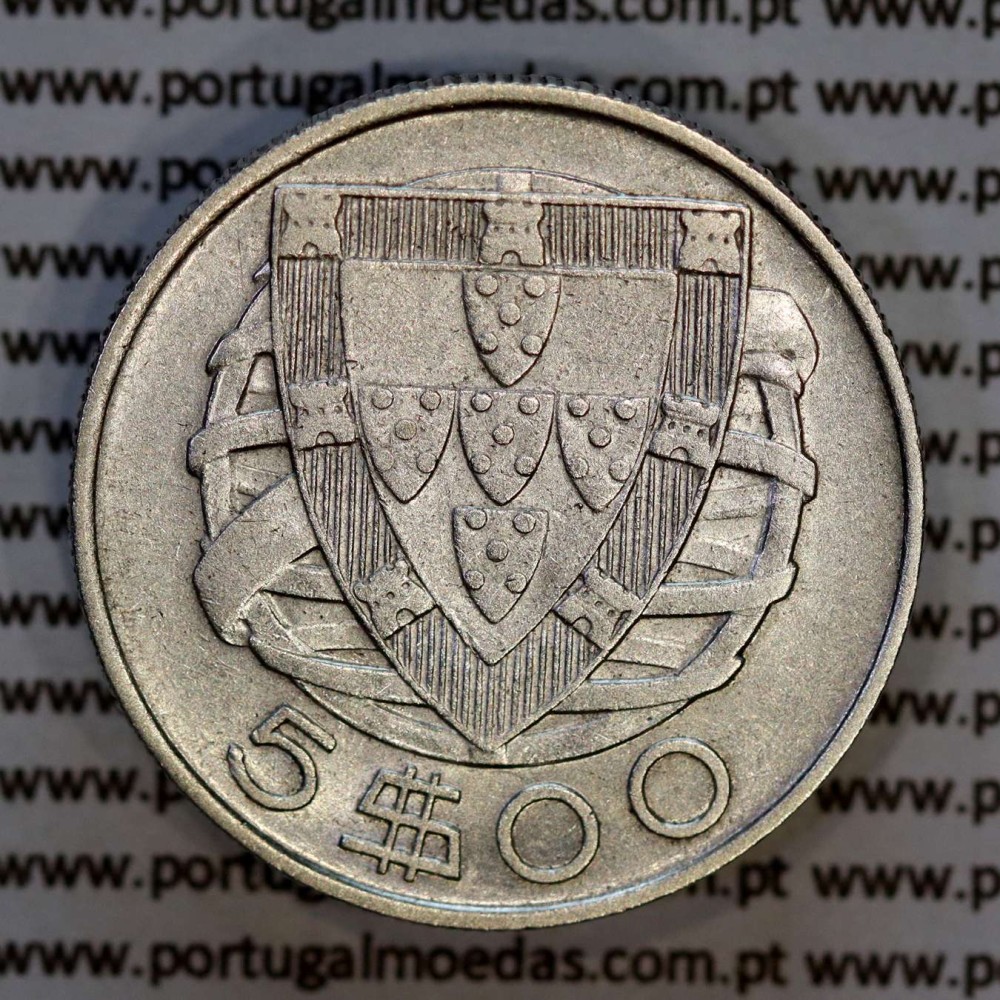 5 escudos 1940 prata, 5$00 1940 prata da República Portuguesa, (MBC+), World Coins Portugal KM 581