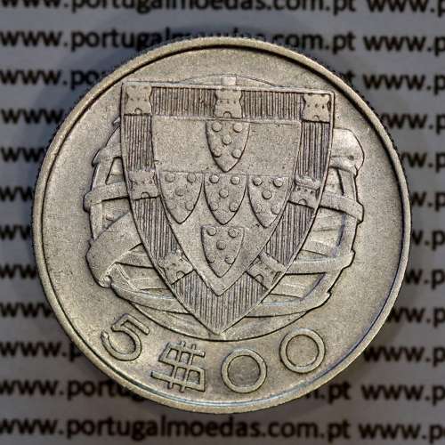 Portugal, silver coin of 5 Escudos 1940, 5$00 1940 silver coin of the Portuguese Republic, (VF+), World Coins Portugal KM 581