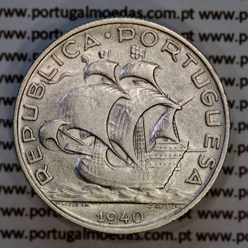 5 escudos 1940 prata, 5$00 1940 prata da República Portuguesa, (MBC+), World Coins Portugal KM 581