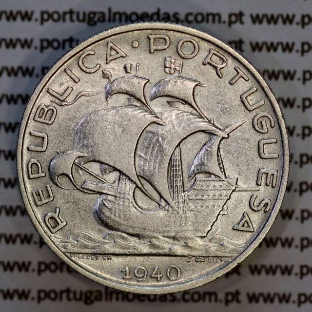 Portugal, silver coin of 5 Escudos 1940, 5$00 1940 silver coin of the Portuguese Republic, (VF+), World Coins Portugal KM 581