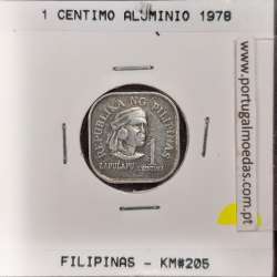 Filipinas 1 Sentimo 1978 Alumínio, (Bela), World Coins Philippines KM 205