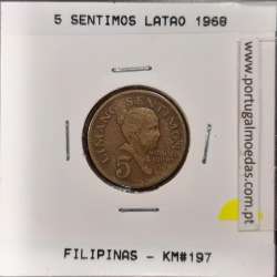 Filipinas 5 Sentimos 1968 Latão, (MBC), World Coins Philippines KM 197