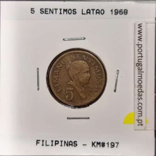 Philippines 5 Sentimos 1968 Brass, (VF), Coins of the World Philippines KM 197
