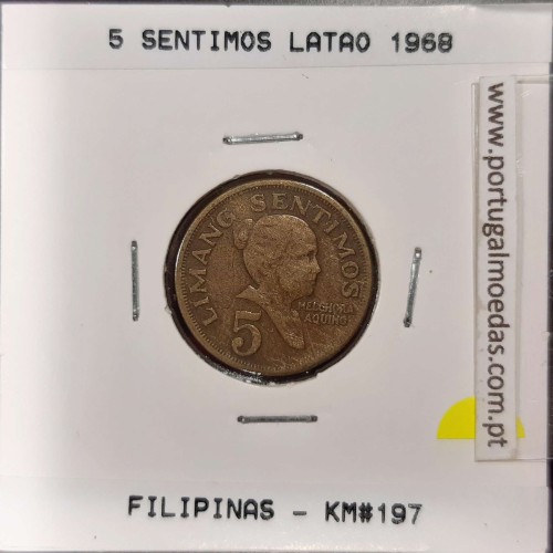 Philippines 5 Sentimos 1968 Brass, (VF), Coins of the World Philippines KM 197