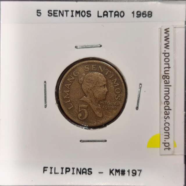 Filipinas 5 Sentimos 1968 Latão, (MBC), World Coins Philippines KM 197