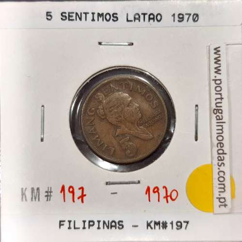 Philippines 5 Sentimos 1970 Brass, (VF), Coins of the World Philippines KM 197