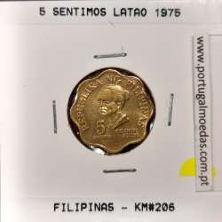 Filipinas 5 Sentimos 1975 Latão, (Sob), World Coins Philippines KM 206