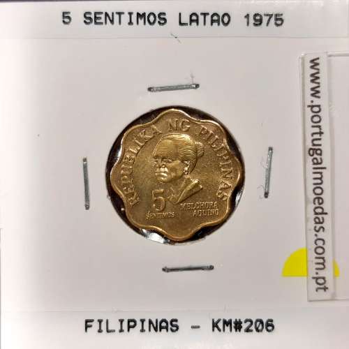 Philippines 5 Sentimos 1975 Brass, (UNC), Coins of the World Philippines KM 206