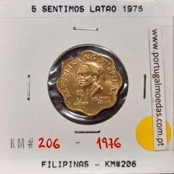 Philippines 5 Sentimos 1976 Brass, (UNC), Coins of the World Philippines KM 206