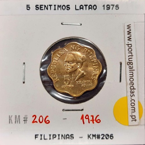 Philippines 5 Sentimos 1976 Brass, (UNC), Coins of the World Philippines KM 206