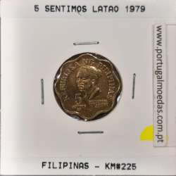 Filipinas 5 Sentimos 1979 Latão, (Sob), World Coins Philippines KM 225