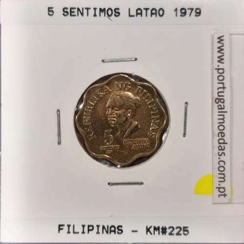 Filipinas 5 Sentimos 1979 Latão, (Sob), World Coins Philippines KM 225