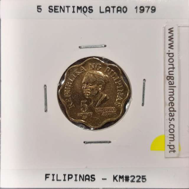 Filipinas 5 Sentimos 1979 Latão, (Sob), World Coins Philippines KM 225