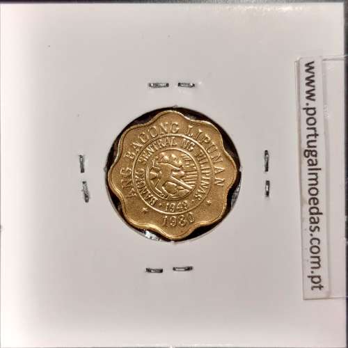 Filipinas 5 Sentimos 1980 Latão, (Bela), World Coins Philippines KM 225