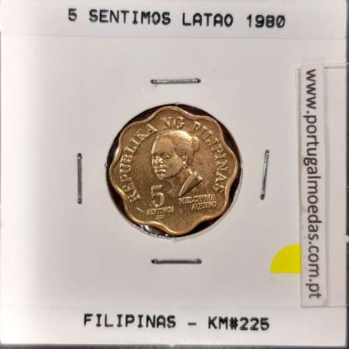 Filipinas 5 Sentimos 1980 Latão, (Bela), World Coins Philippines KM 225