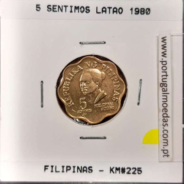 Philippines 5 Sentimos 1980 Brass, (AU), Coins of the World Philippines KM 225