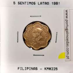 Filipinas 5 Sentimos 1981 Latão, (Bela), World Coins Philippines KM 225