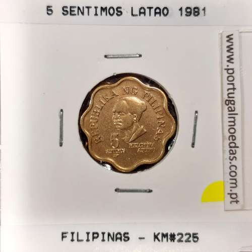 Philippines 5 Sentimos 1981 Brass, (XF), Coins of the World Philippines KM 225