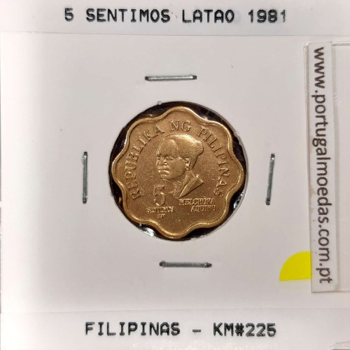 Philippines 5 Sentimos 1981 Brass, (XF), Coins of the World Philippines KM 225