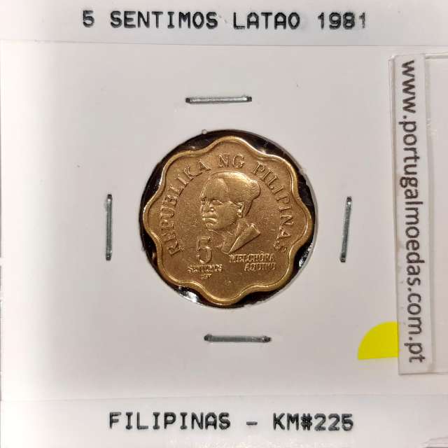 Philippines 5 Sentimos 1981 Brass, (XF), Coins of the World Philippines KM 225