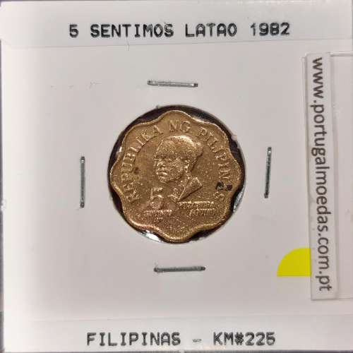 Filipinas 5 Sentimos 1982 Latão, (MBC), World Coins Philippines KM 225