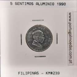 Filipinas 5 Sentimo 1990 Aluminio, (Bela), World Coins Philippines KM 239