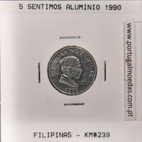 Filipinas 5 Sentimo 1990 Aluminio, (Bela), World Coins Philippines KM 239