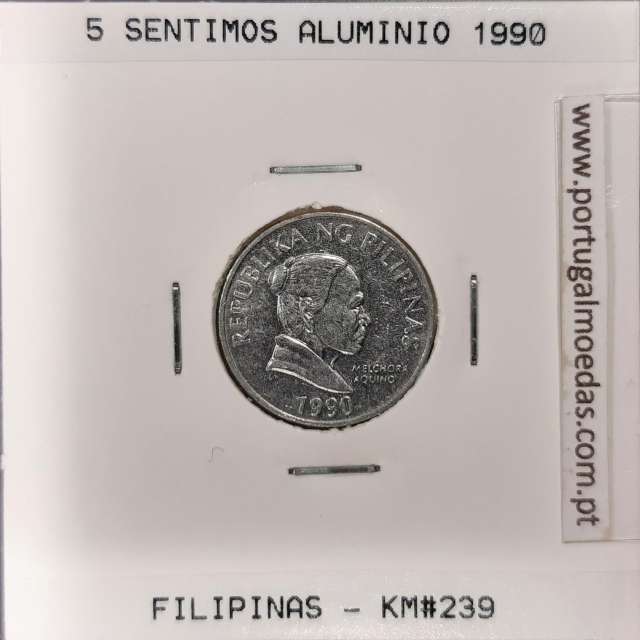 Filipinas 5 Sentimo 1990 Aluminio, (Bela), World Coins Philippines KM 239
