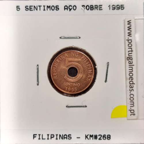 Filipinas 5 Sentimo 1995 Aço-Cobre, (Sob), World Coins Philippines KM 268