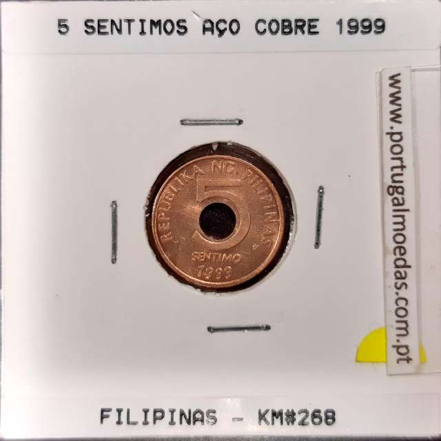 Filipinas 5 Sentimo 1999 Aço-Cobre, (Sob), World Coins Philippines KM 268