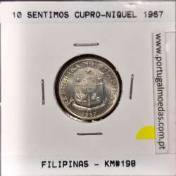 Filipinas 10 Sentimos 1967 Cupro-Niquel, (Sob), World Coins Philippines KM 198