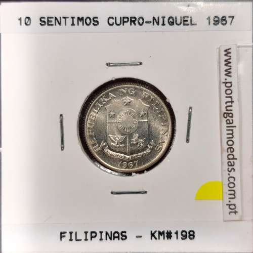 Filipinas 10 Sentimos 1967 Cupro-Niquel, (Sob), World Coins Philippines KM 198